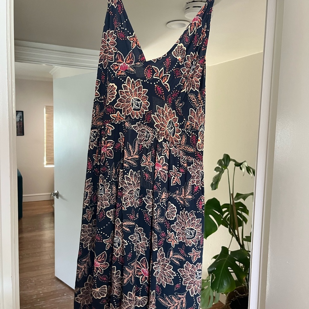 Angie Navy and Pink Floral Maxi Dress
